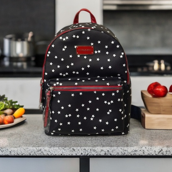 U.S. Polo Assn. Black and Red Star Backpack - Picture 1 of 6